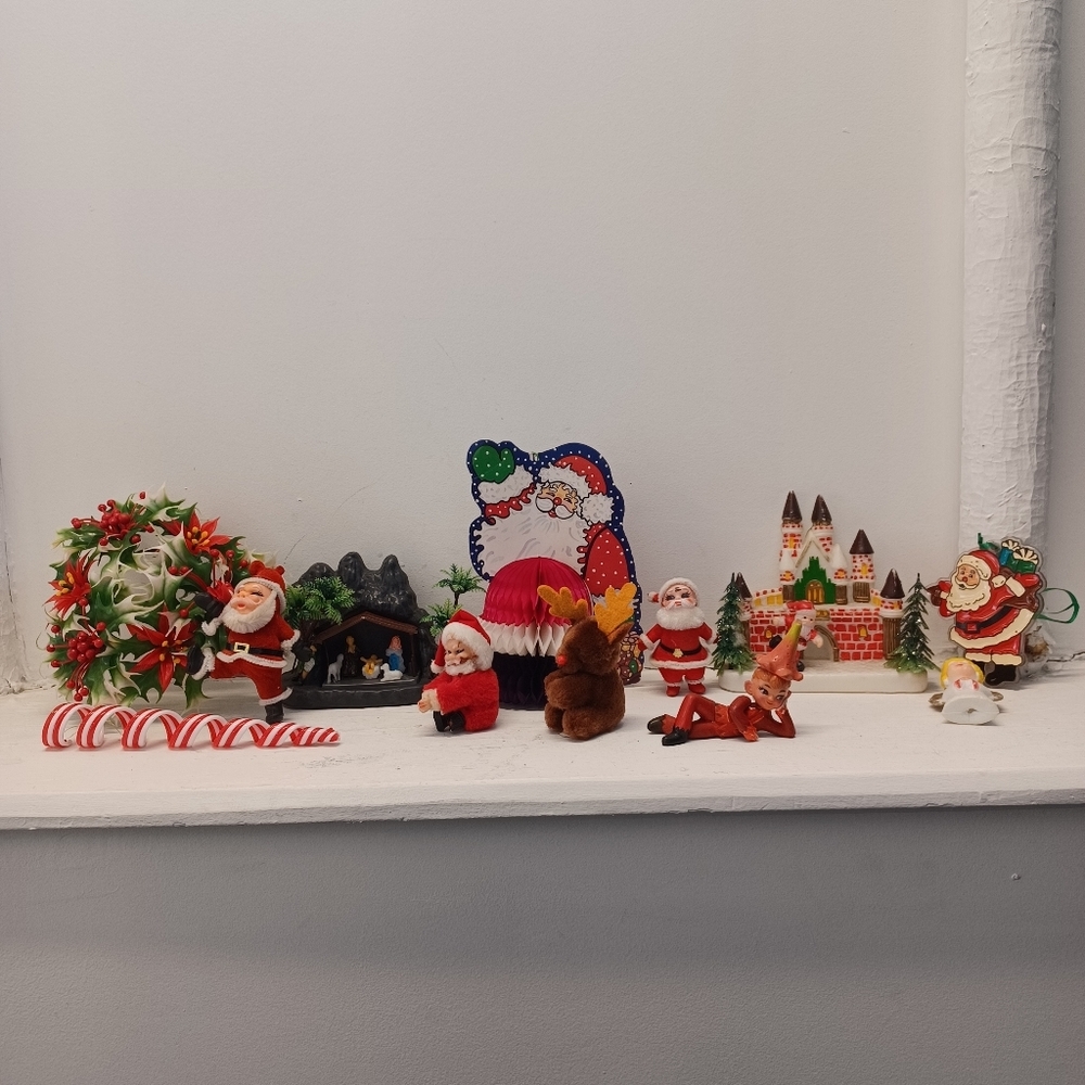 Vintage Christmas Plastic Holiday Ornaments Tree Decoration Bundle